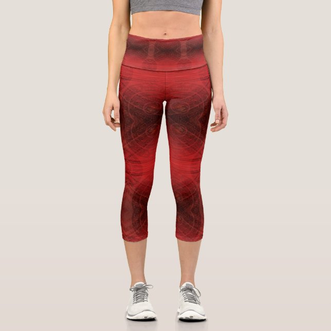 Acceptance | Red Meditation Medallions Capri Leggings (Front)