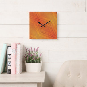 Acceptance   Red Orange Yellow Shibori Pattern Square Wall Clock