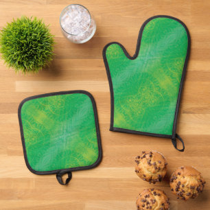 Acceptance   Yellow Green Blue Boho Medallions Oven Mitt & Pot Holder Set