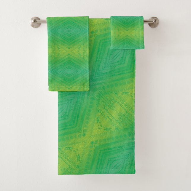 Acceptance | Yellow Green Blue Shibori Pattern Bath Towel Set (Insitu)