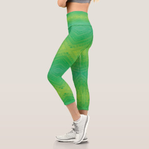 Acceptance   Yellow Green Blue Shibori Pattern Capri Leggings