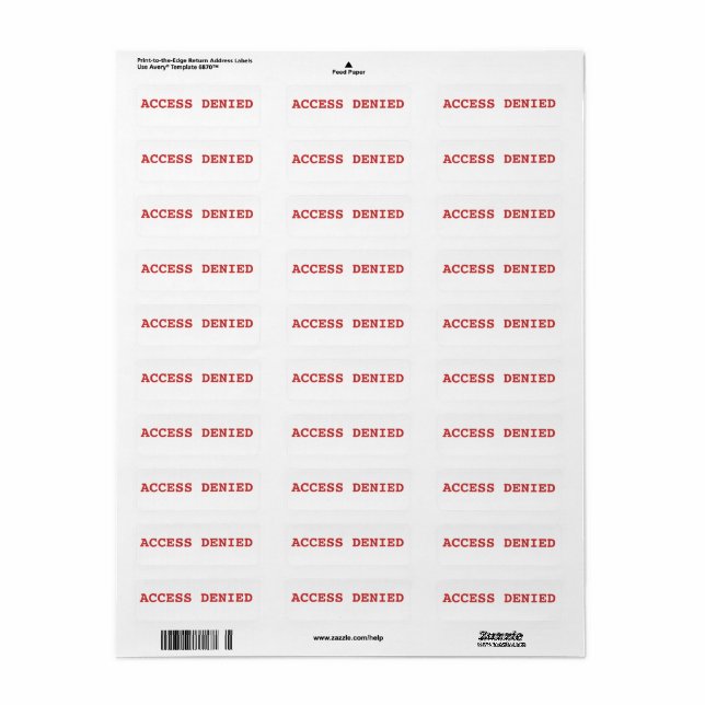 access denied return address label (Full Sheet)
