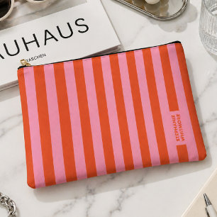 Accessory Pouch Preppy Bold Stripe Coral Pink