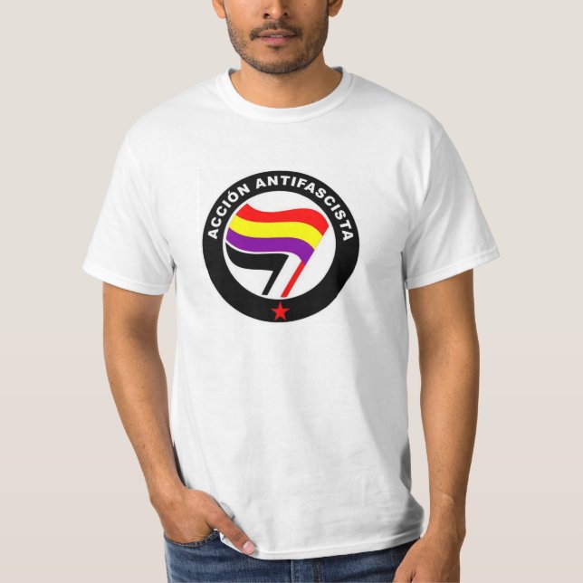 Acción Antifascista Antifascist Spanish Flag T-Shirt (Front)