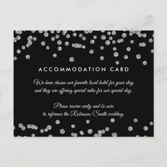 Accommodation Silver Faux Glitter Confetti Black Postcard (Front)