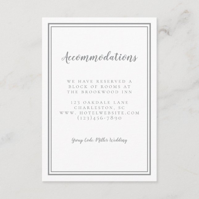 Accommodation Simple Grey Enclosure Detail Wedding Card (Front)
