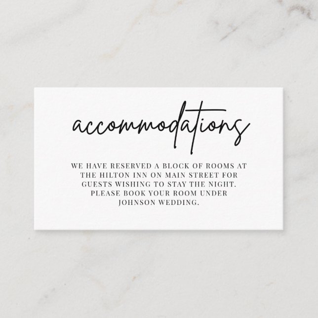 Accommodations Wedding Invitation Insert Card (Front)