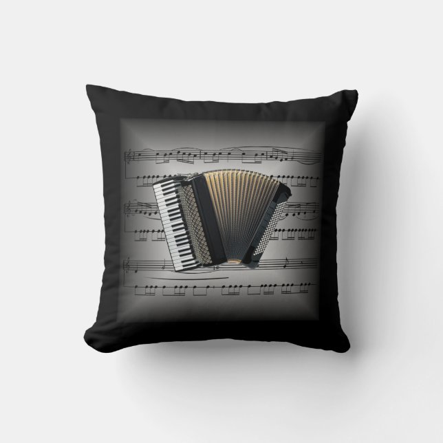 Accordion ~ 3-D Sheet Music ~ Pillow Grey/Black ~ (Front)