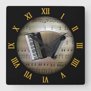 Accordion ~ Background “The Musical Planet” * ~ Square Wall Clock