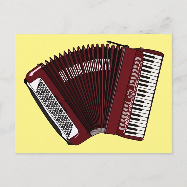 Accordion cartoon illustration postcard (Front)