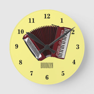 Accordion cartoon illustration round clock