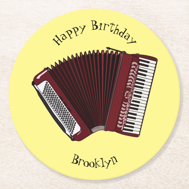 Accordion cartoon illustration round paper coaster (Front)