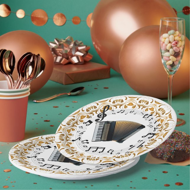 Accordion design in elegant black and gold paper plate (Multi)