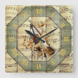 Accordion ~ Edison Phonograph ~ Cello  ~  Square Wall Clock