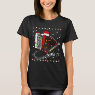 Accordion Instrument Santa Hat Christmas Lights Xm T-Shirt