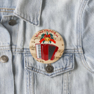 Accordion Music, Christmas Design, 7.5 Cm Round Badge