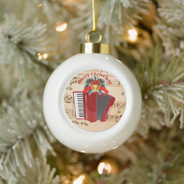 Accordion Music, Christmas Design, Ceramic Ball Christmas Ornament (Tree)