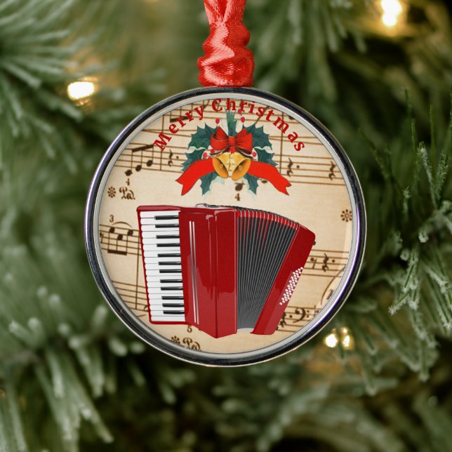 Accordion Music, Christmas Design, Metal Ornament (Tree)
