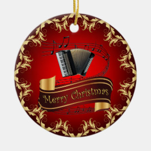 Accordion ~ Musical Scroll ~ Merry Christmas ~ * ~ Ceramic Ornament