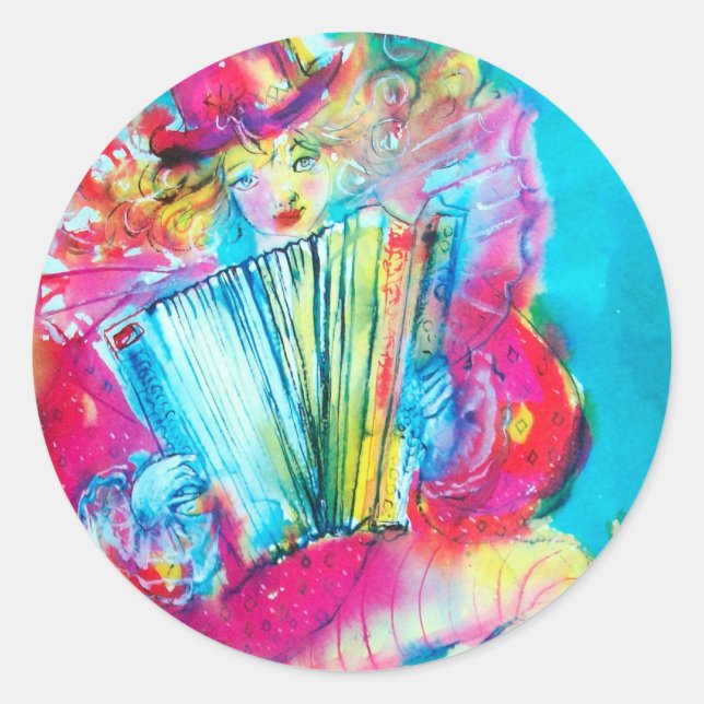 ACCORDION PLAYER IN THE NIGHT CLASSIC ROUND STICKER (Front)