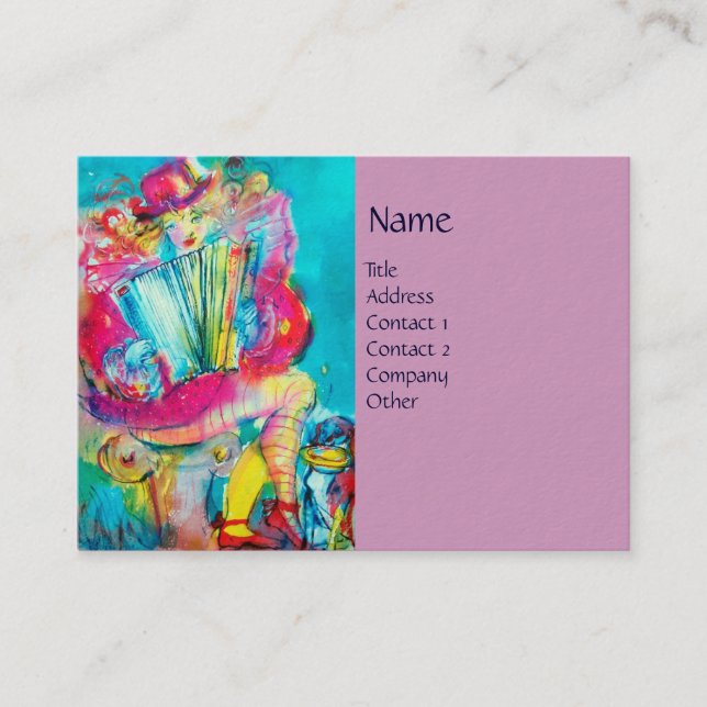 ACCORDION PLAYER IN THE NIGHT, violet Business Card (Front)