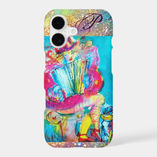 ACCORDION PLAYER IN THE NIGHT Watercolor MONOGRAM