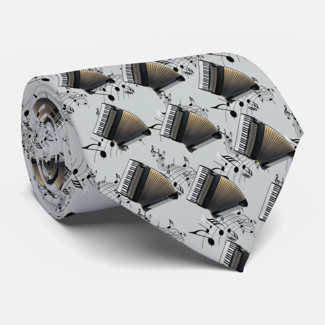 Accordion Player Music Necktie Gold Black Grey (Rolled)
