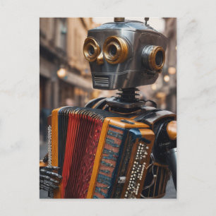 accordion playing astronaut postcard