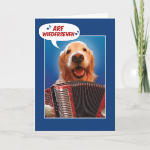 Accordion-Playing Golden Retriever Arf Wiedersehen Card
