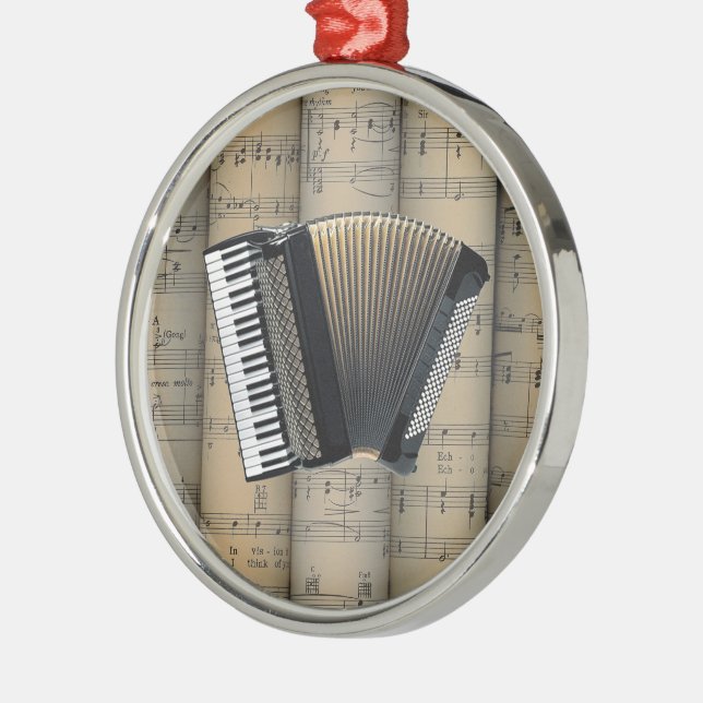 Accordion ~ Rolled Sheet Music Background ~ Music Metal Ornament (Left)