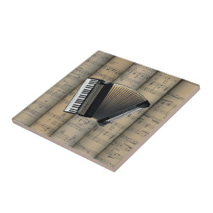 Accordion ~ Rolled Sheet Music Background ~ Music Tile