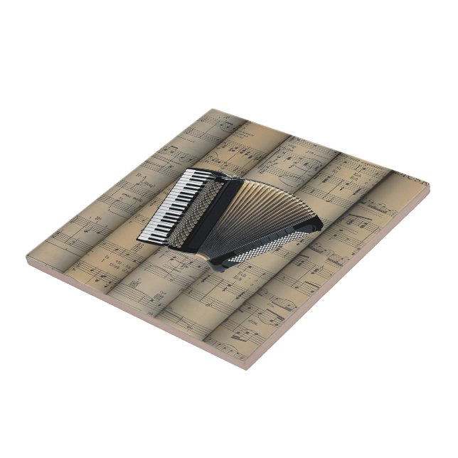 Accordion ~ Rolled Sheet Music Background ~ Music Tile (Side)