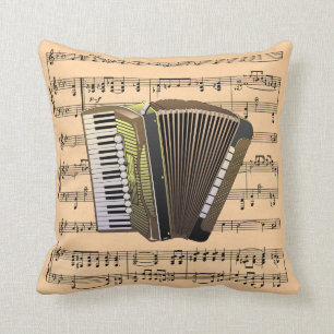Accordion w/Sheet Music Background ~ Musical Instr Cushion