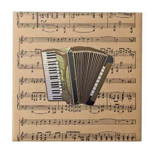 Accordion With Sheet Music Background Ceramic Tile