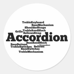 Accordion Word Cloud Black Text Classic Round Sticker