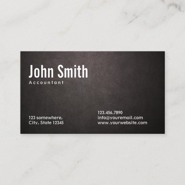 Accountant Accounting Stylish Dark Leather Business Card (Front)