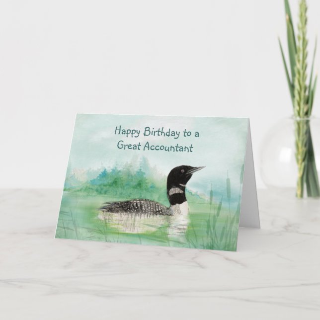 Accountant Birthday Watercolor Loon Bird Nature Card (Front)