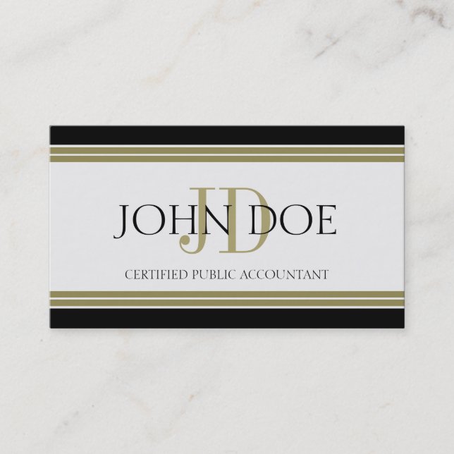 Accountant Black Gold Stripes Business Card (Front)