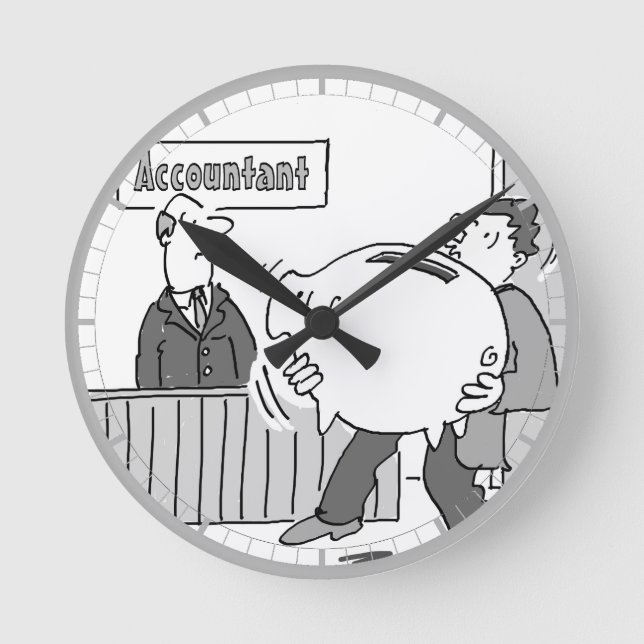 Accountant Client with Huge Piggy Bank Round Clock (Front)
