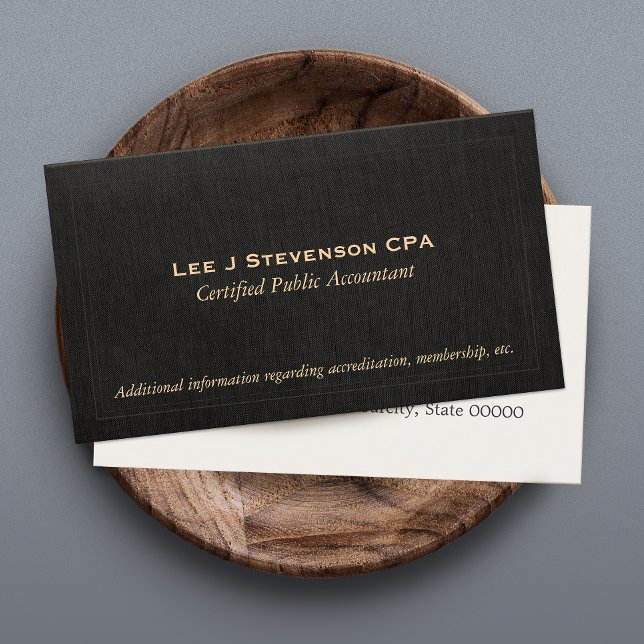 Accountant CPA Faux Black Linen Business Card (Creator Uploaded)