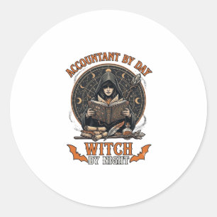 Accountant Day Witch Night Halloween Magic Book_1 Classic Round Sticker