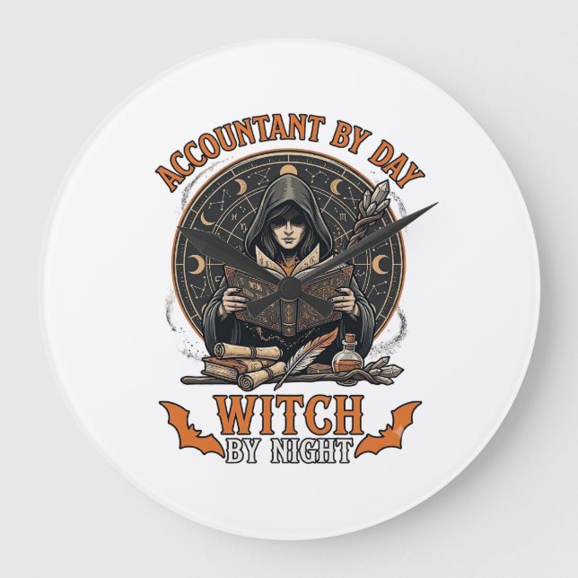 Accountant Day Witch Night Halloween Magic Book_1 Large Clock (Front)