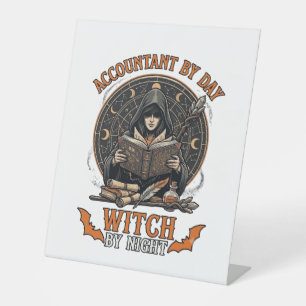 Accountant Day Witch Night Halloween Magic Book_1 Pedestal Sign