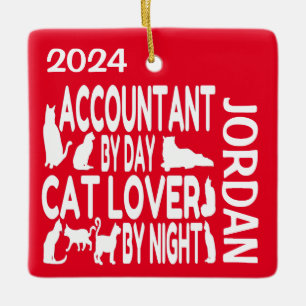 Accountant Loves Cats CUSTOM Ceramic Ornament
