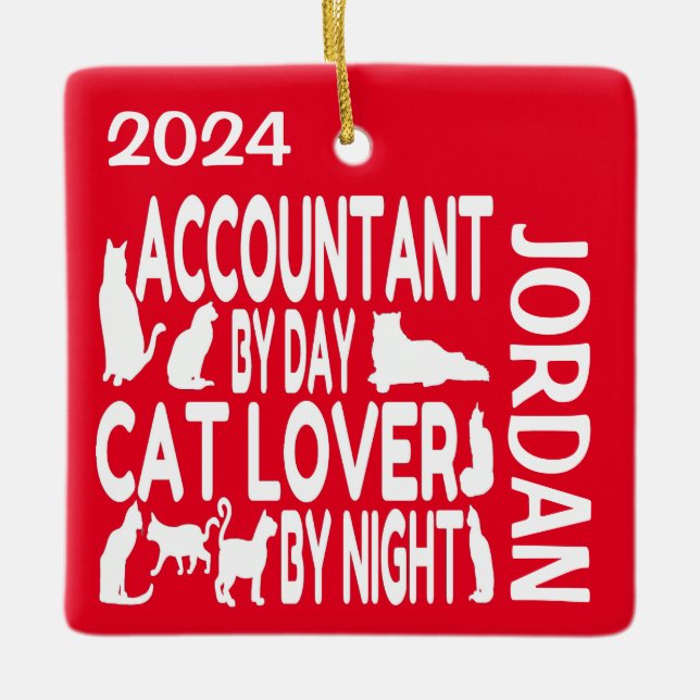 Accountant Loves Cats CUSTOM Ceramic Ornament (Front)