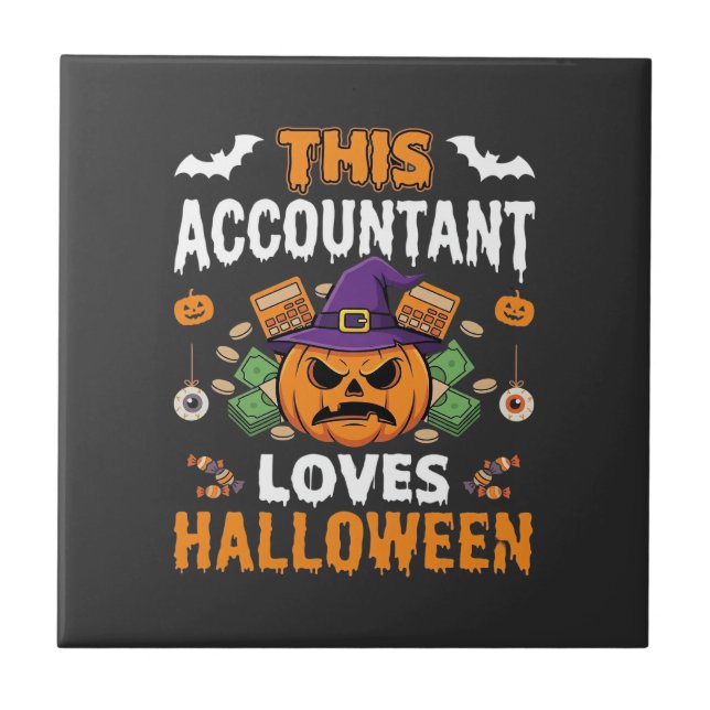 Accountant Loves Halloween Pumpkin Bookkeeper Desi Ceramic Tile (Front)