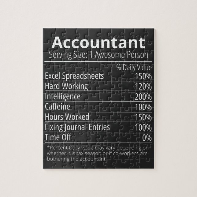Accountant Nutrition Fact, Nutrition Facts Jigsaw Puzzle (Vertical)
