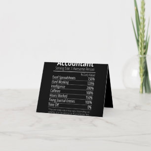 Accountant Nutrition Fact, Nutrition Facts Note Card