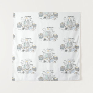accountant, one line art, text and little colour tapestry