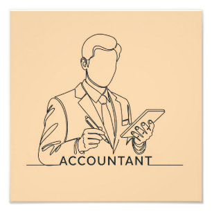 accountant, one line art, with text and colour photo print